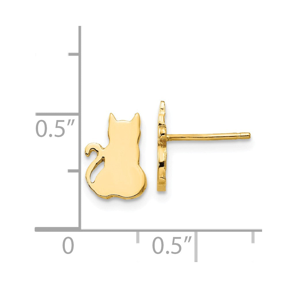 Alternate view of the 9mm Polished Cat Silhouette Post Earrings in 14k Yellow Gold by The Black Bow Jewelry Co.