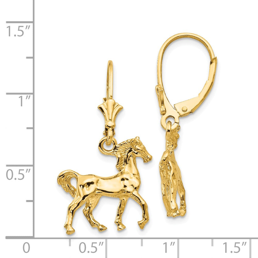 Alternate view of the Polished 3D Horse Lever Back Earrings in 14k Yellow Gold by The Black Bow Jewelry Co.