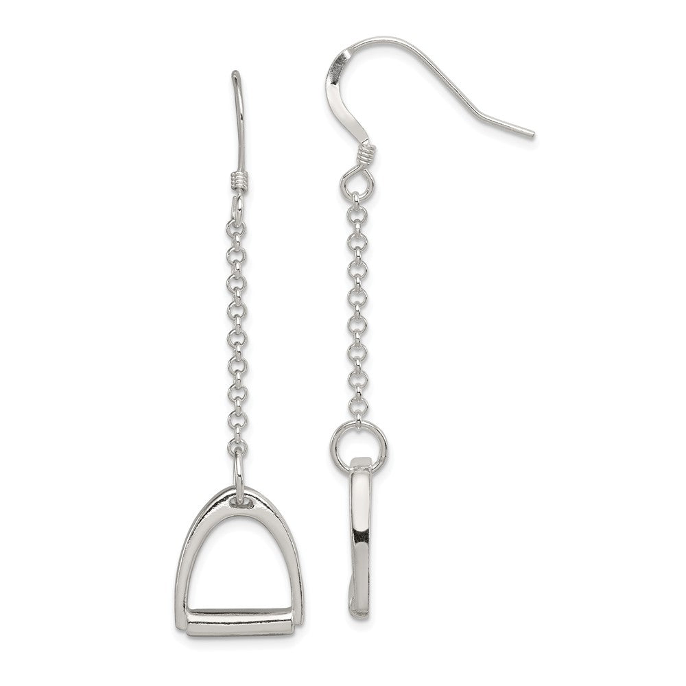 Polished Saddle Stirrup Chain Dangle Earrings in Sterling Silver, Item E10985 by The Black Bow Jewelry Co.