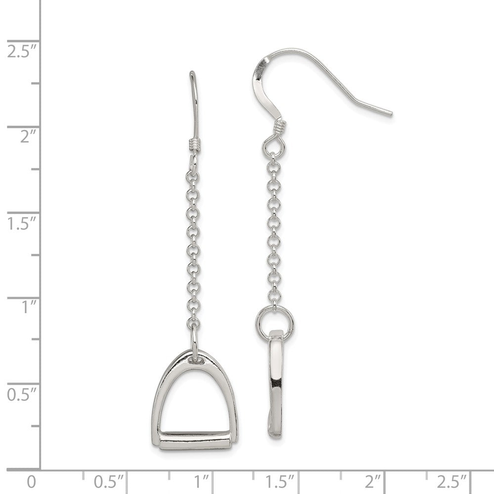 Alternate view of the Polished Saddle Stirrup Chain Dangle Earrings in Sterling Silver by The Black Bow Jewelry Co.
