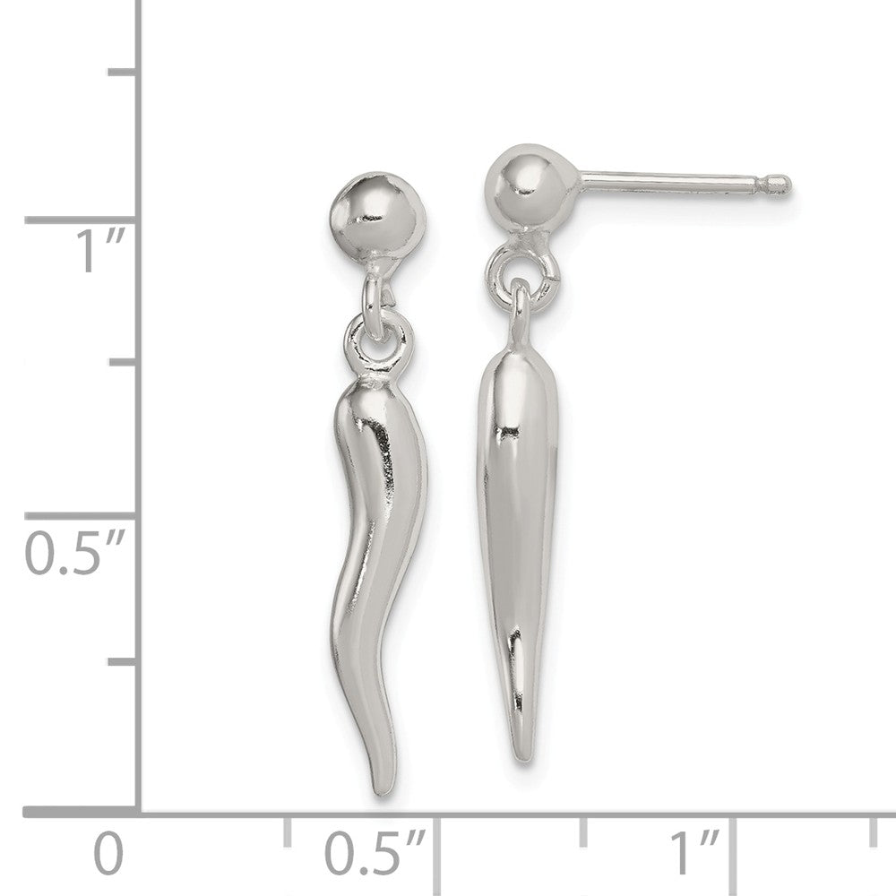 Alternate view of the 3D Polished Italian Horn Dangle Post Earrings in Sterling Silver by The Black Bow Jewelry Co.