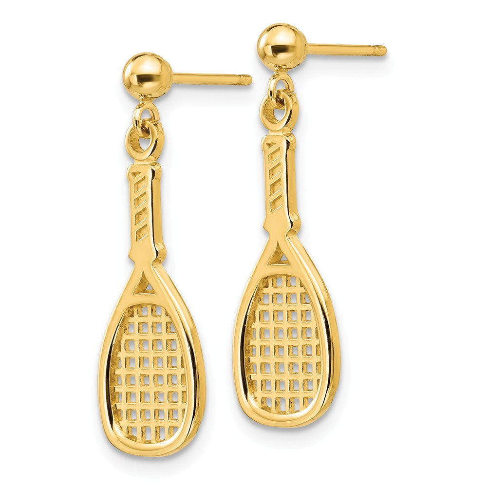 Alternate view of the Sports Racquet Dangle Post Earrings in 14k Yellow Gold by The Black Bow Jewelry Co.