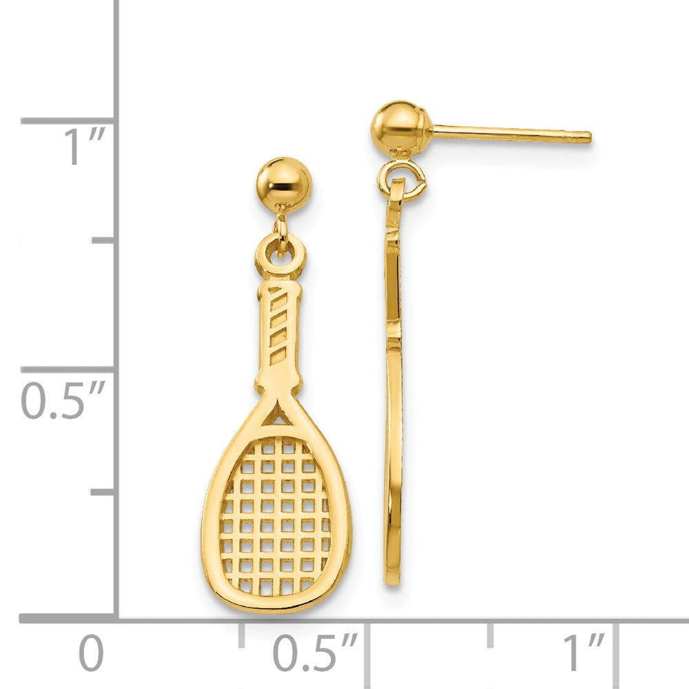 Alternate view of the Sports Racquet Dangle Post Earrings in 14k Yellow Gold by The Black Bow Jewelry Co.