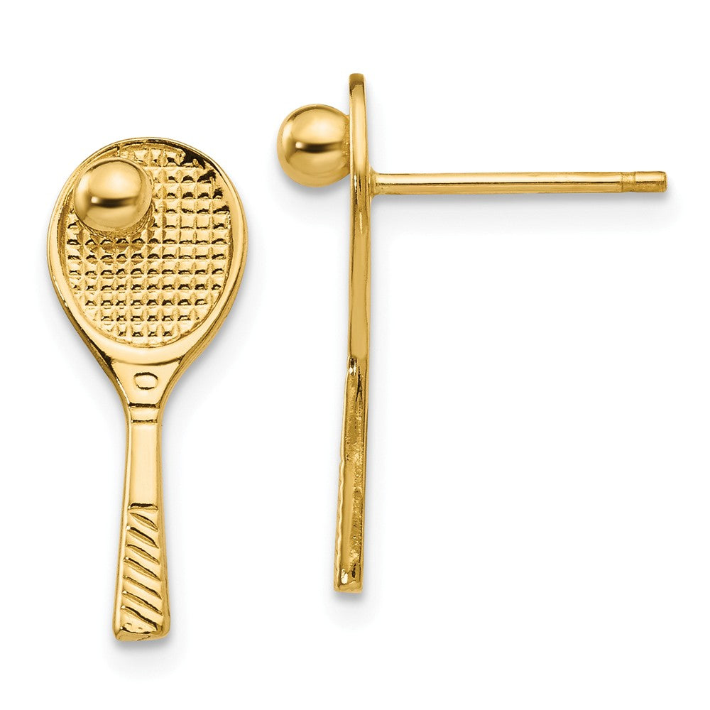 Polished Tennis Racquet and Ball Post Earrings in 14k Yellow Gold, Item E10993 by The Black Bow Jewelry Co.