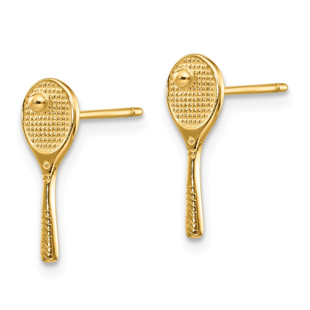 Alternate view of the Mini Tennis Racquet and Ball Post Earrings in 14k Yellow Gold by The Black Bow Jewelry Co.