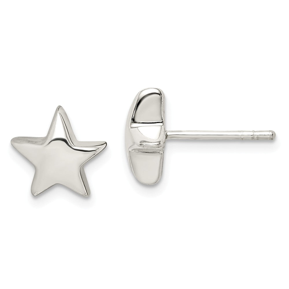 10mm Polished 3D Star Post Earrings in Sterling Silver, Item E10997 by The Black Bow Jewelry Co.