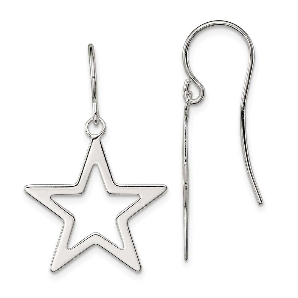 20mm Polished Open Star Dangle Earrings in Sterling Silver, Item E10998 by The Black Bow Jewelry Co.