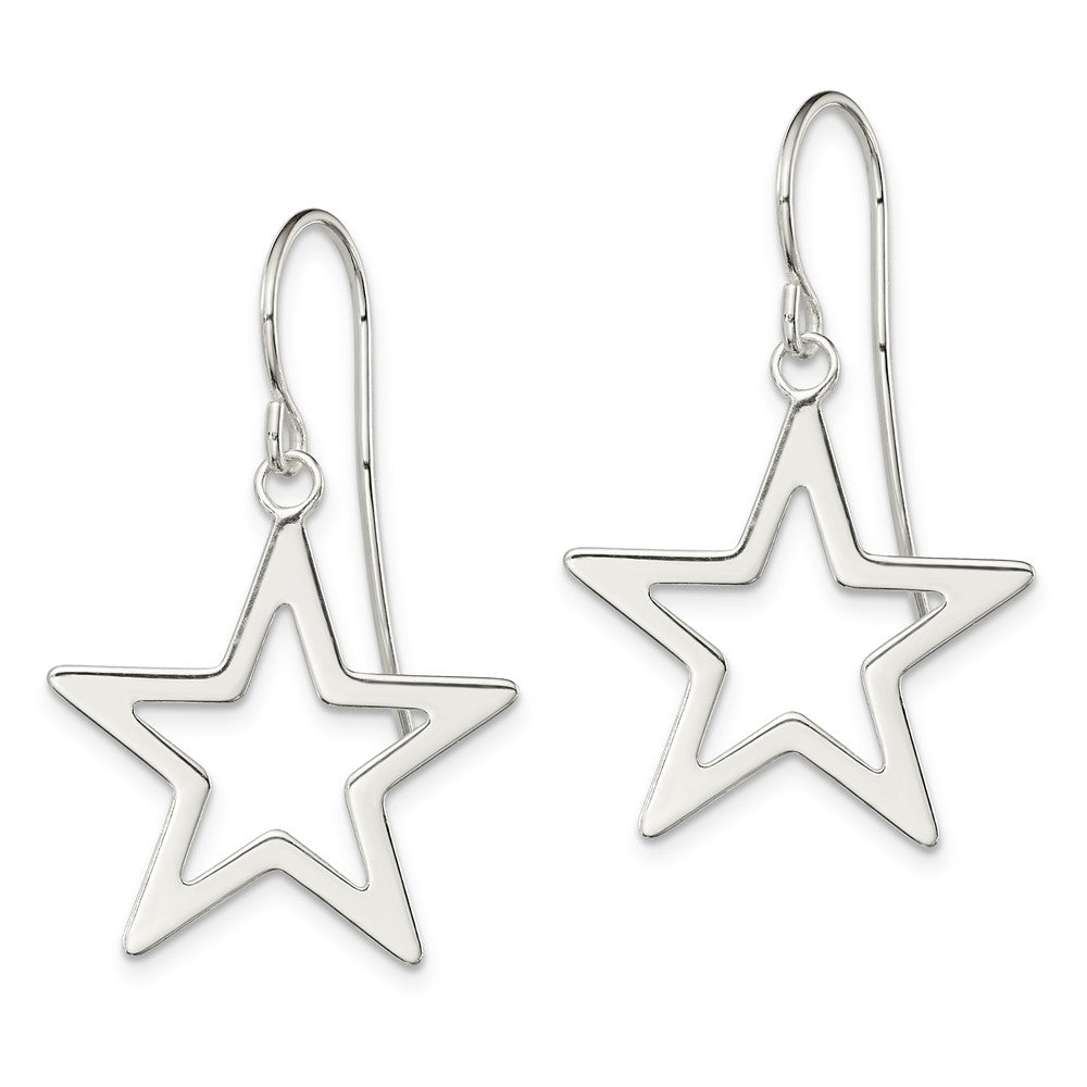 Alternate view of the 20mm Polished Open Star Dangle Earrings in Sterling Silver by The Black Bow Jewelry Co.