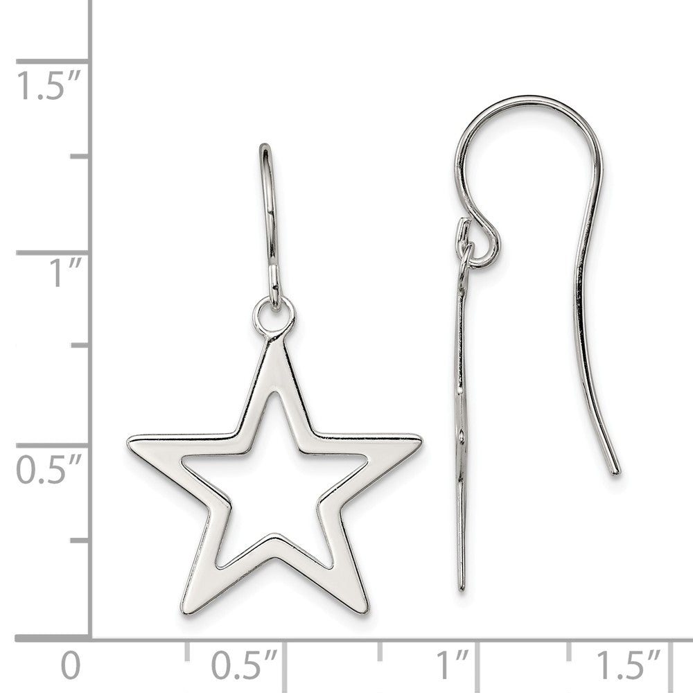 Alternate view of the 20mm Polished Open Star Dangle Earrings in Sterling Silver by The Black Bow Jewelry Co.