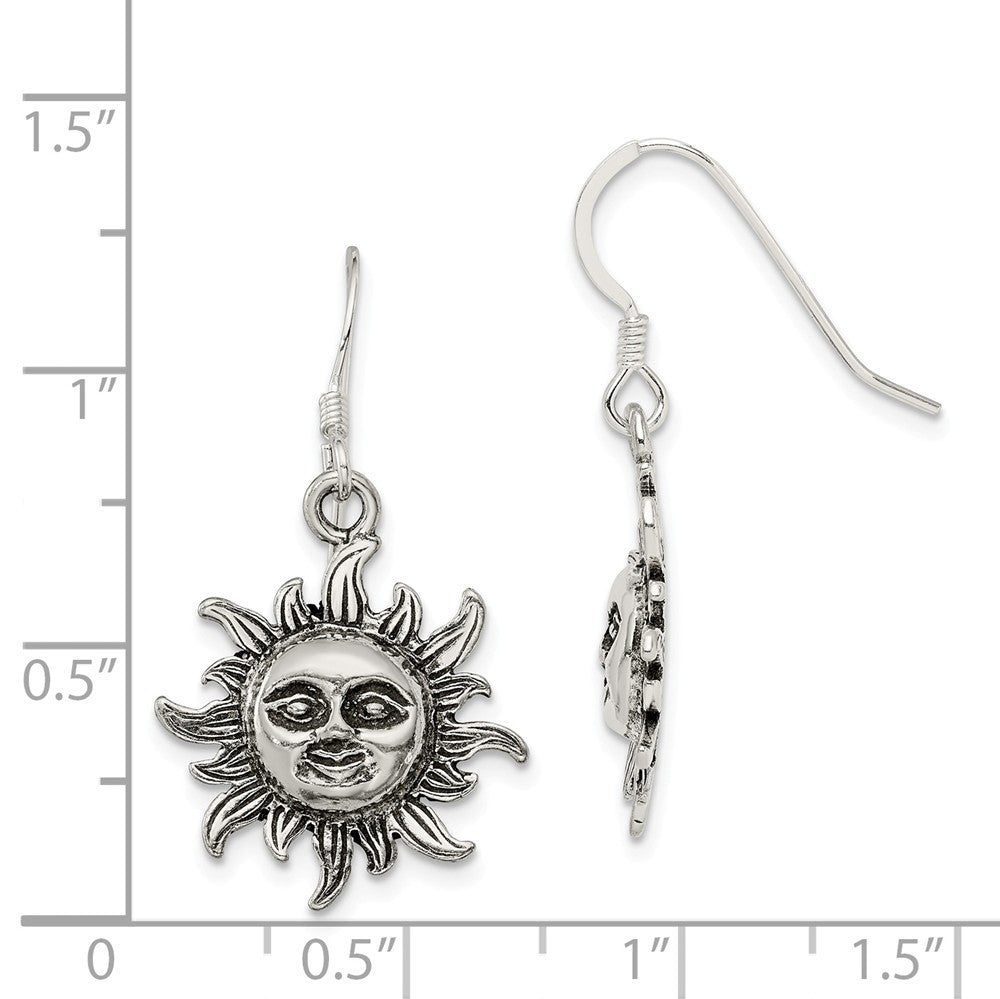 Alternate view of the 17mm Antiqued Sun Dangle Earrings in Sterling Silver by The Black Bow Jewelry Co.