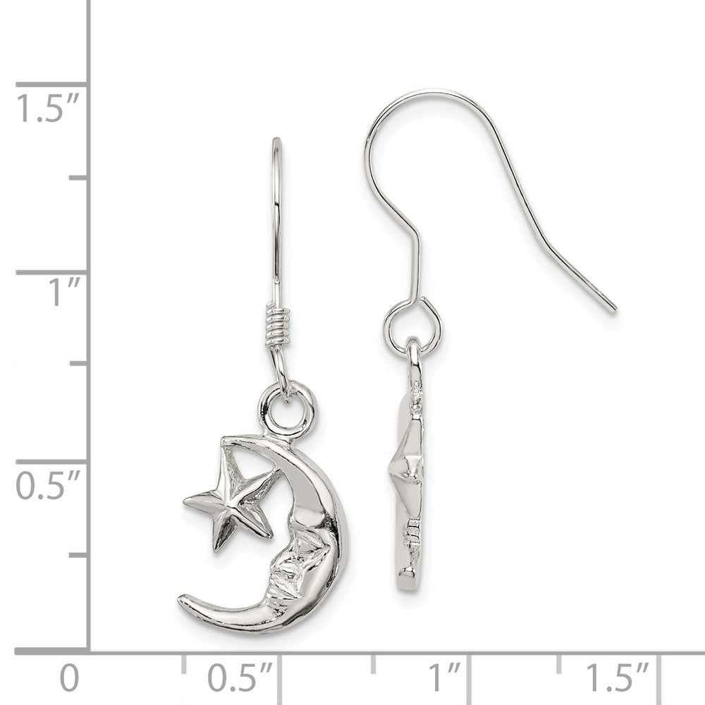 Alternate view of the Polished Crescent Moon and Star Dangle Earrings in Sterling Silver by The Black Bow Jewelry Co.