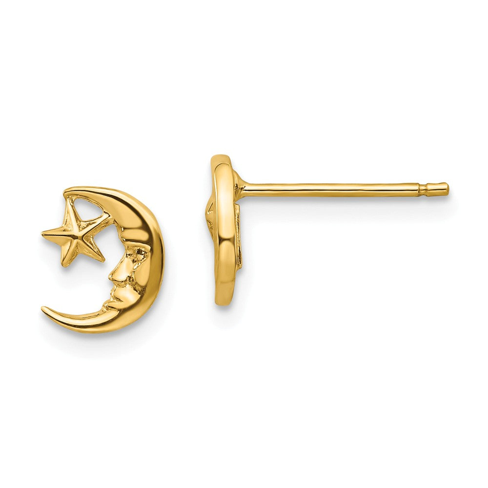 Mini Crescent Moon and Star Post Earrings in 14k Yellow Gold, Item E11006 by The Black Bow Jewelry Co.
