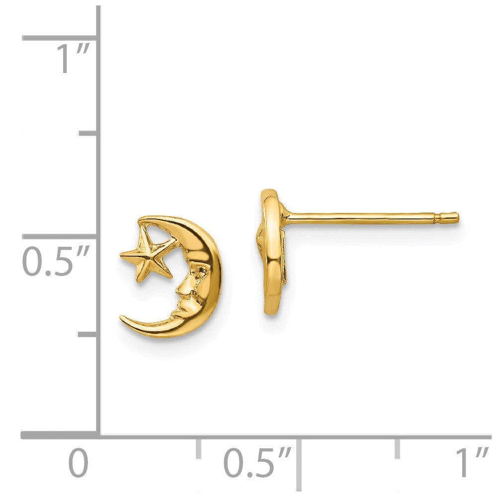 Alternate view of the Mini Crescent Moon and Star Post Earrings in 14k Yellow Gold by The Black Bow Jewelry Co.
