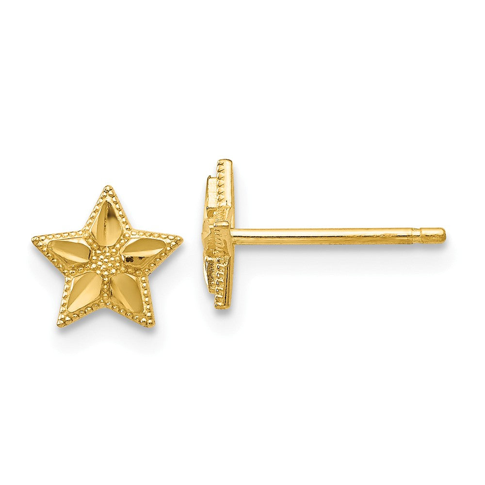 Kids 6mm Diamond Cut Star Post Earrings in 14k Yellow Gold, Item E11007 by The Black Bow Jewelry Co.