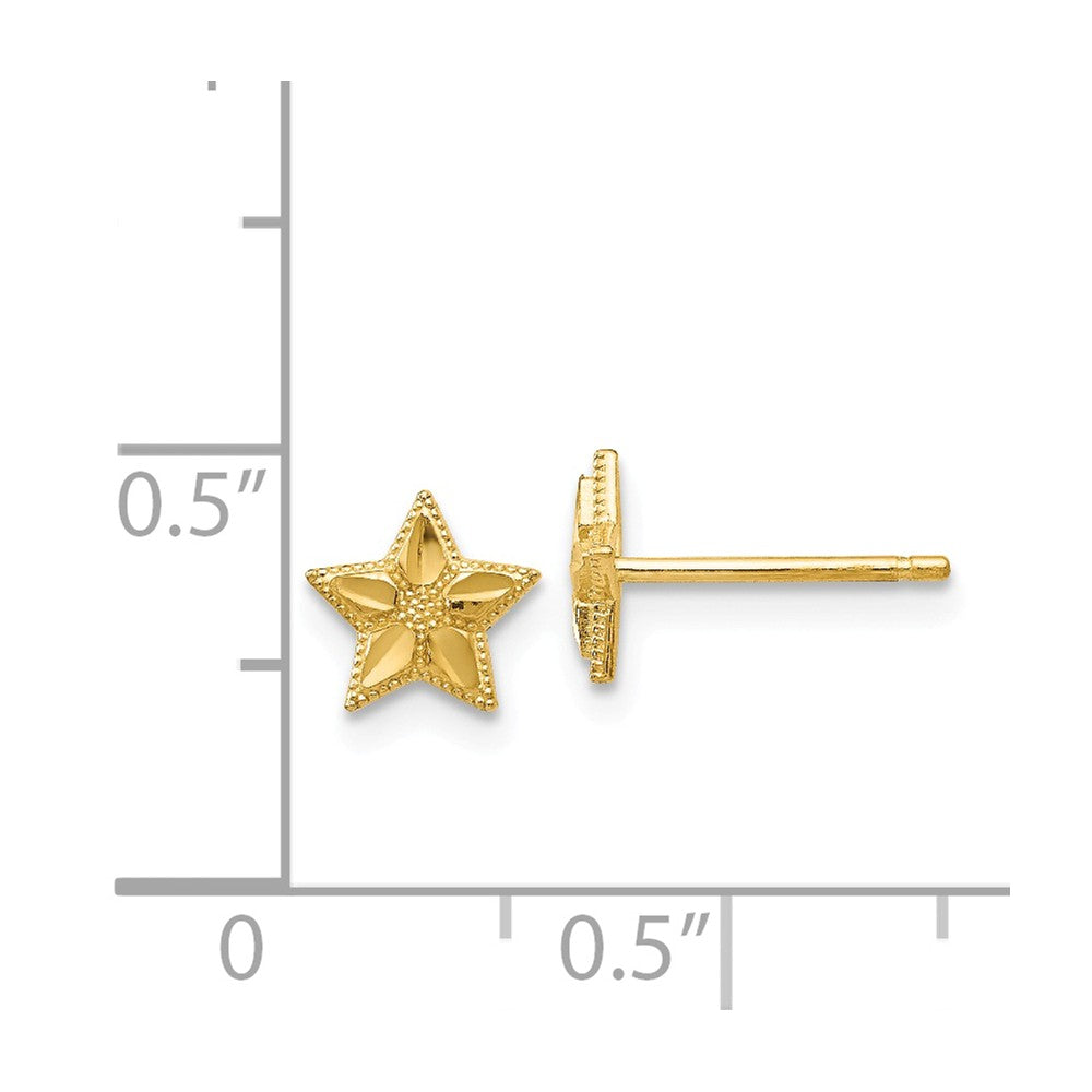 Alternate view of the Kids 6mm Diamond Cut Star Post Earrings in 14k Yellow Gold by The Black Bow Jewelry Co.