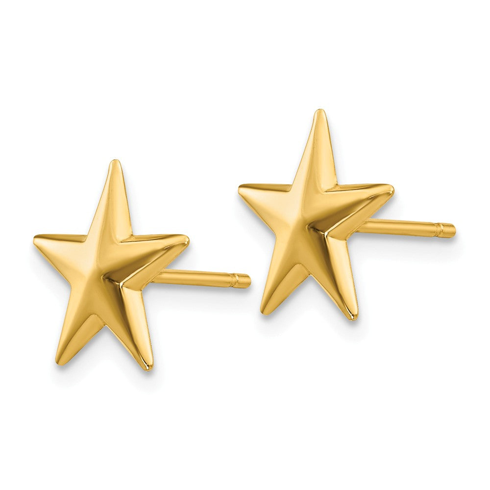 Alternate view of the 11mm Nautical Star Post Earrings in 14k Yellow Gold by The Black Bow Jewelry Co.