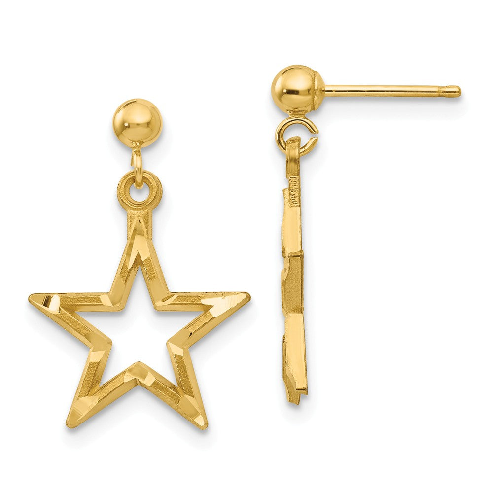 13mm Diamond Cut Open Star Dangle Post Earrings in 14k Yellow Gold, Item E11011 by The Black Bow Jewelry Co.