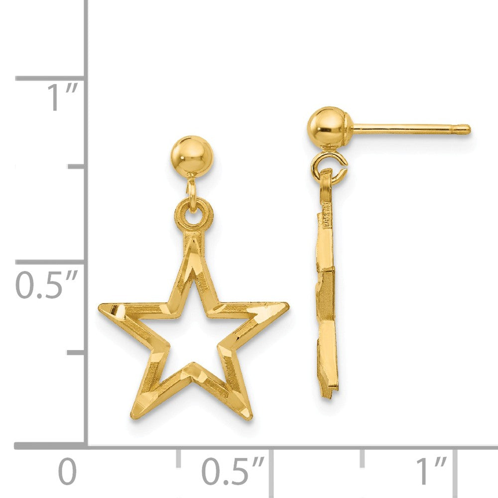 Alternate view of the 13mm Diamond Cut Open Star Dangle Post Earrings in 14k Yellow Gold by The Black Bow Jewelry Co.