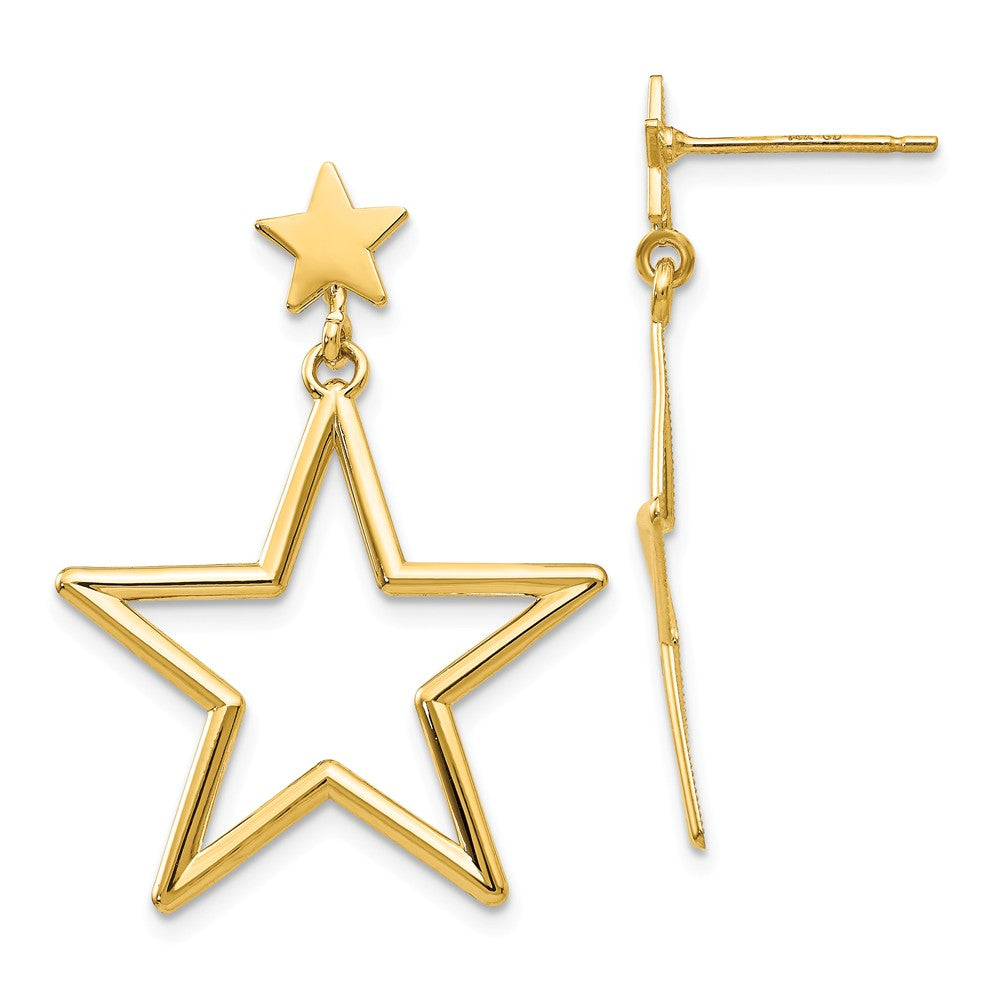 14K Yellow Gold Star Dangle Earrings #16359 - Ruby Lane