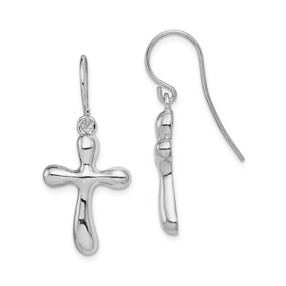 Polished Freeform Cross Dangle Earrings in Sterling Silver, Item E11014 by The Black Bow Jewelry Co.