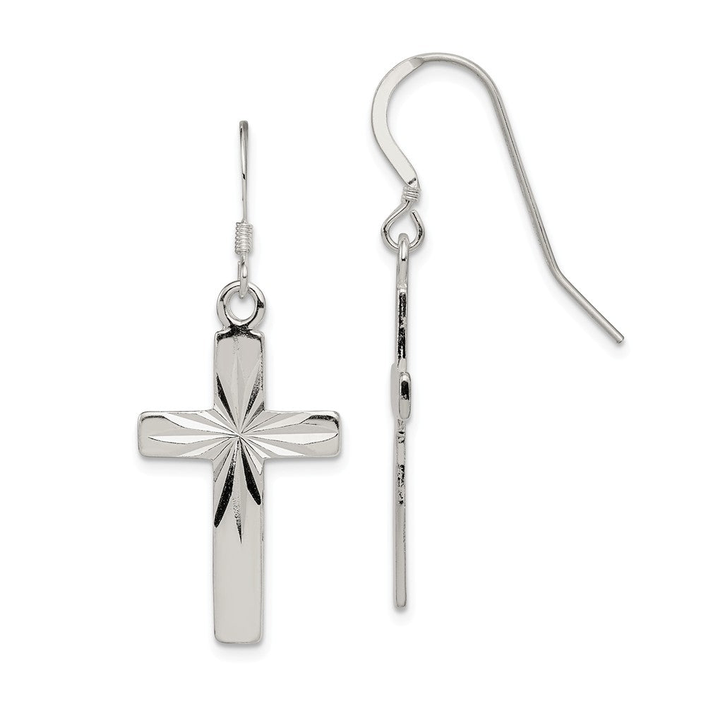 Polished &amp; Diamond Cut Latin Cross Dangle Earrings in Sterling Silver, Item E11017 by The Black Bow Jewelry Co.