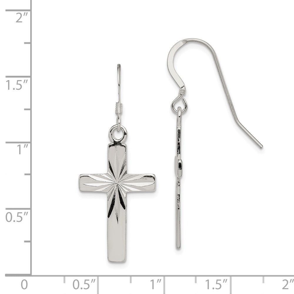 Alternate view of the Polished &amp; Diamond Cut Latin Cross Dangle Earrings in Sterling Silver by The Black Bow Jewelry Co.