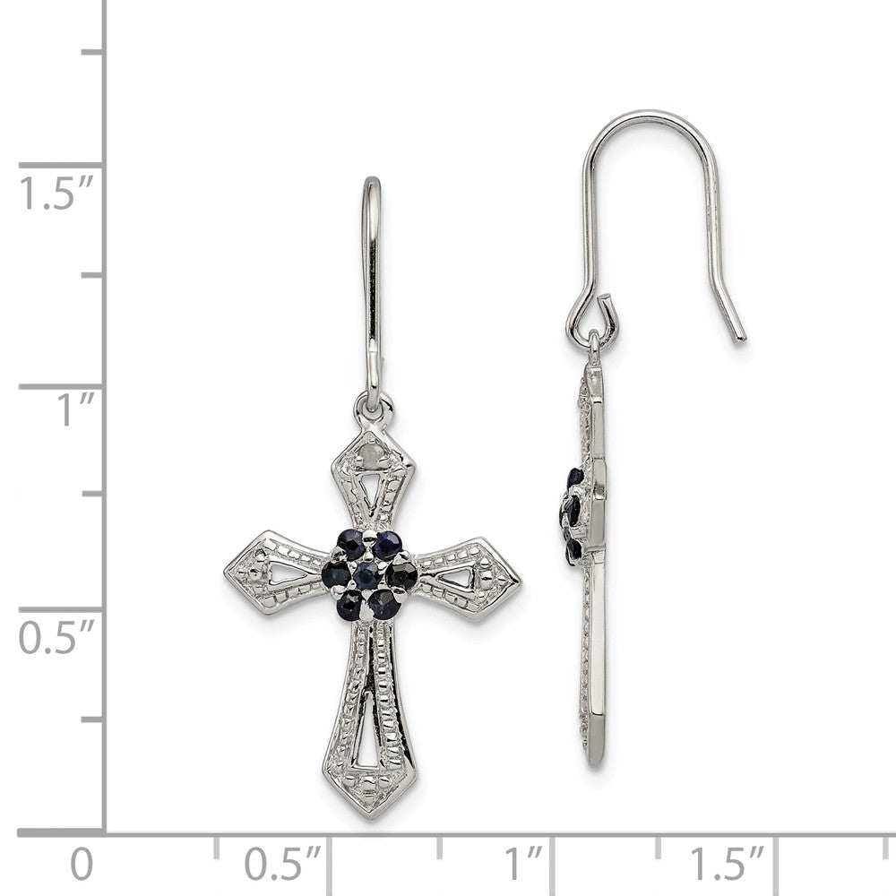 Alternate view of the Diamond Accent &amp; Black CZ Cross Dangle Earrings in Sterling Silver by The Black Bow Jewelry Co.