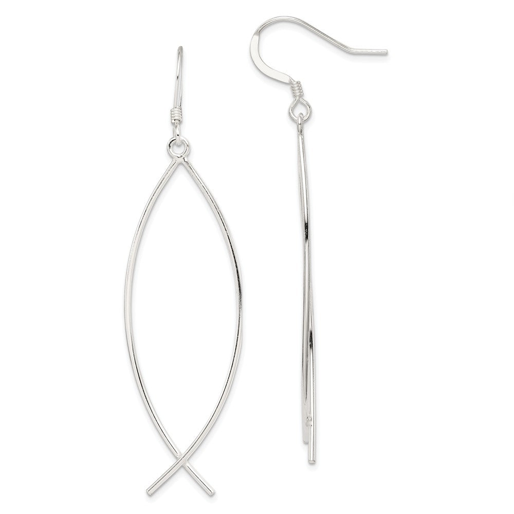 Large Ichthus (Fish) Dangle Earrings in Sterling Silver, Item E11020 by The Black Bow Jewelry Co.