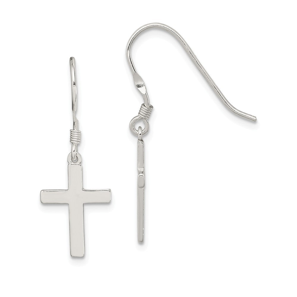 15mm Polished Cross Dangle Earrings in Sterling Silver, Item E11021 by The Black Bow Jewelry Co.