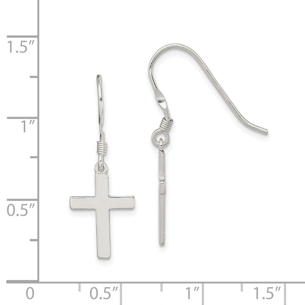 Alternate view of the 15mm Polished Cross Dangle Earrings in Sterling Silver by The Black Bow Jewelry Co.