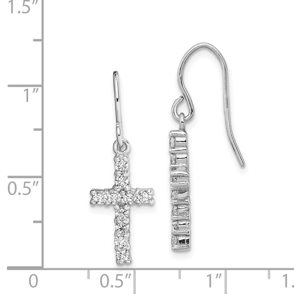 Alternate view of the 16mm Cubic Zirconia Cross Dangle Earrings in Sterling Silver by The Black Bow Jewelry Co.