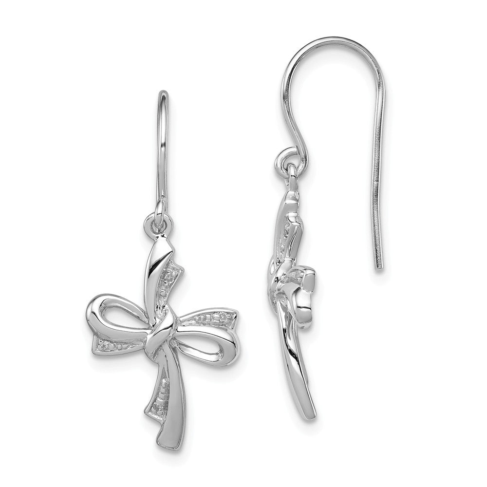 Diamond Ribbon Cross Dangle Earrings in Sterling Silver, Item E11026 by The Black Bow Jewelry Co.
