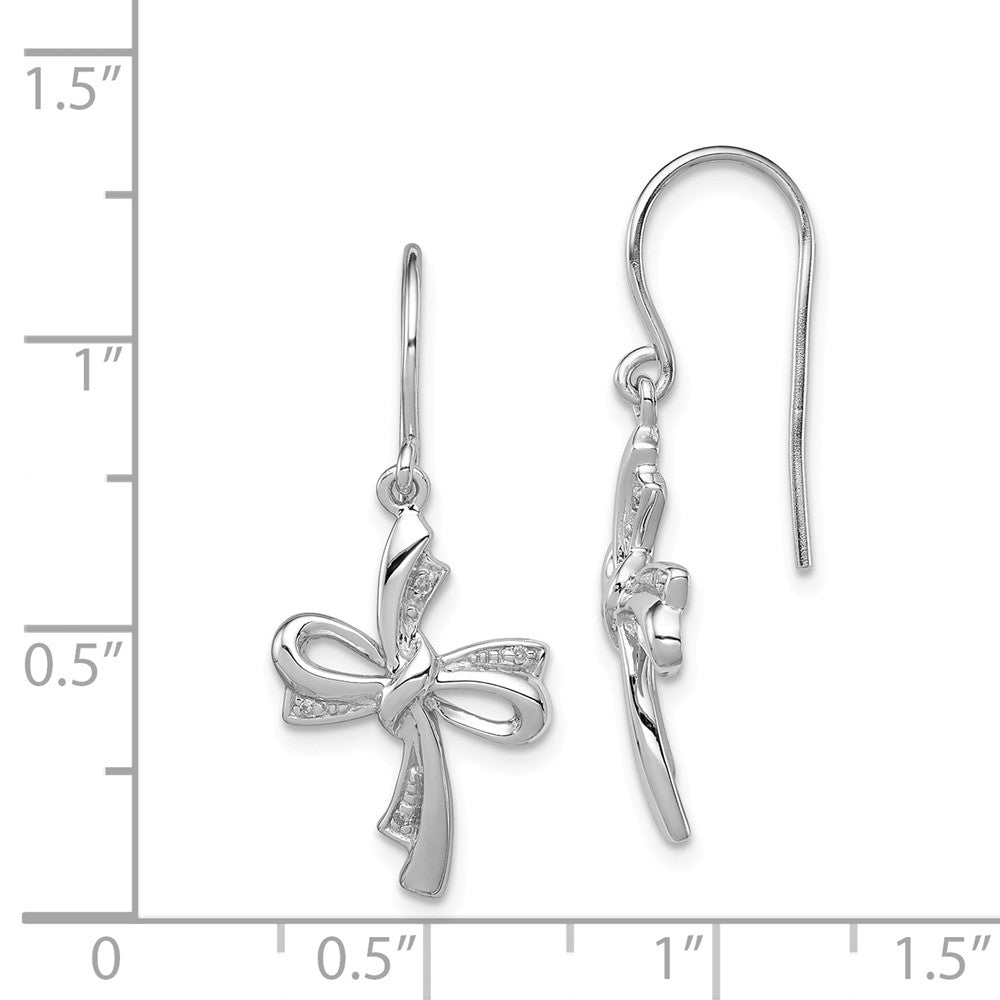 Alternate view of the Diamond Ribbon Cross Dangle Earrings in Sterling Silver by The Black Bow Jewelry Co.