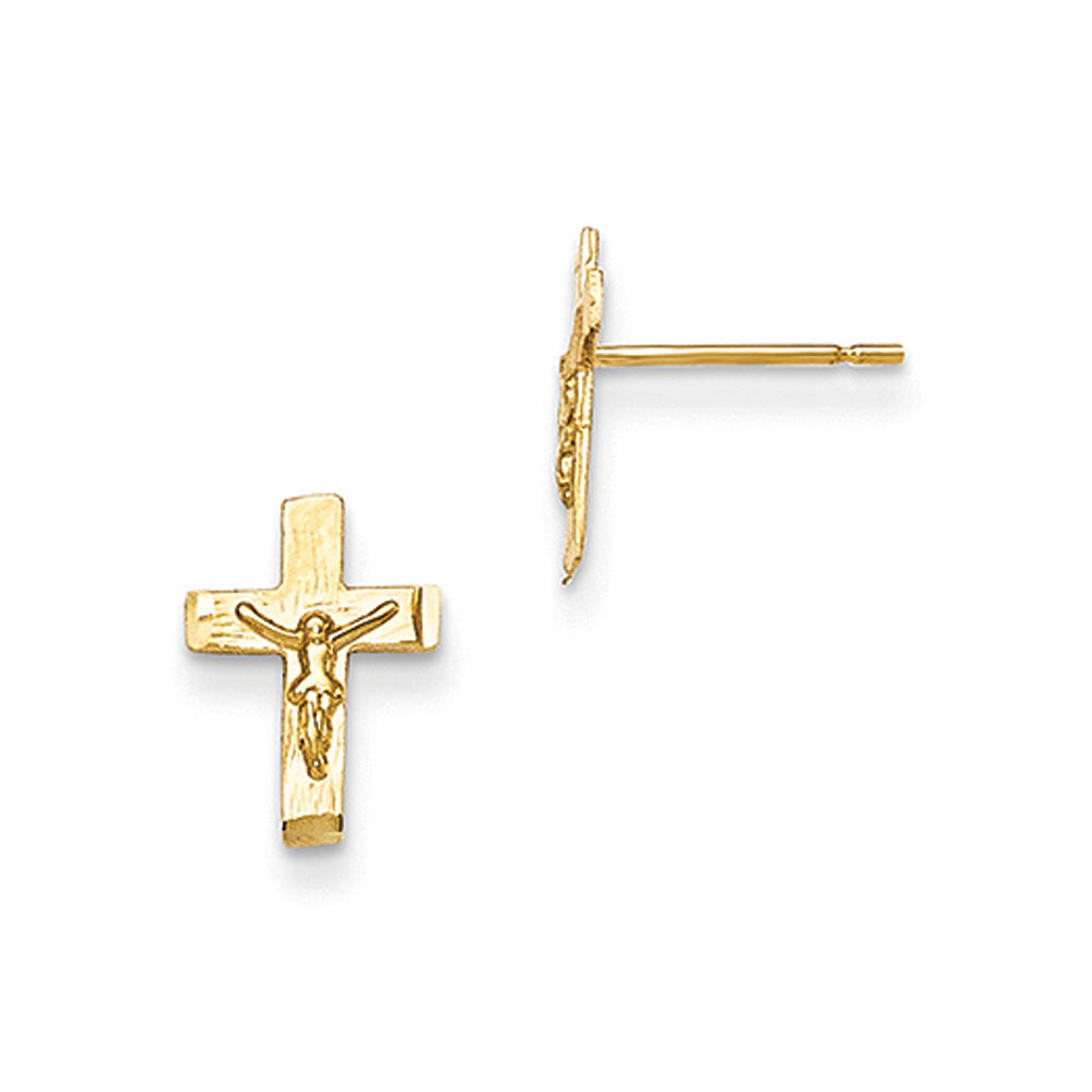 Kids 11mm Child&#39;s Crucifix Post Earrings in 14k Yellow Gold, Item E11029 by The Black Bow Jewelry Co.