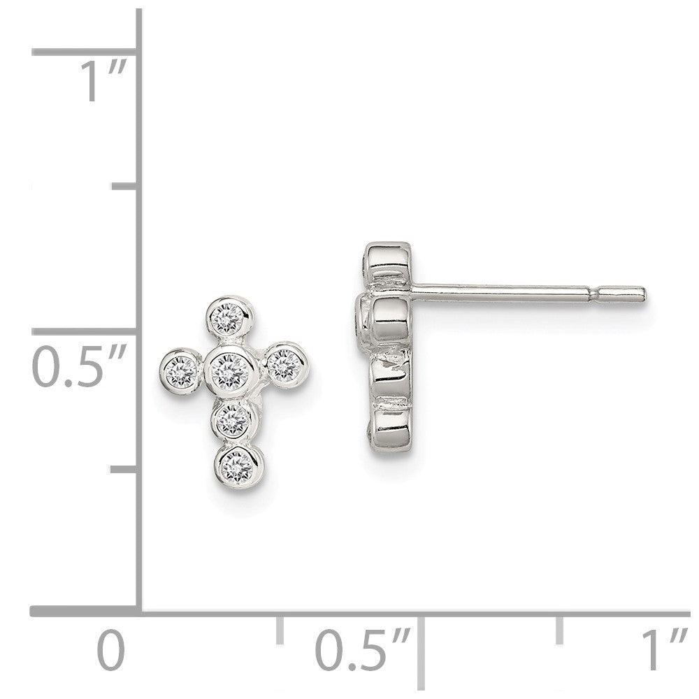 Alternate view of the Kids 9mm Cubic Zirconia Cross Earrings in Sterling Silver by The Black Bow Jewelry Co.