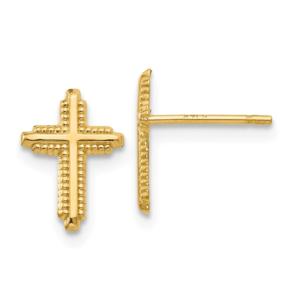 Kids 10mm Textured Cross Post Earrings in 14k Yellow Gold, Item E11036 by The Black Bow Jewelry Co.