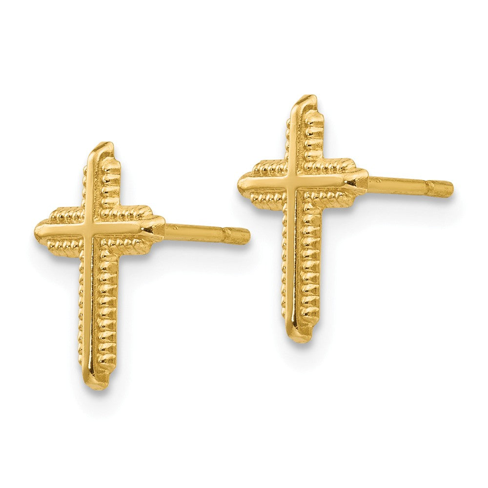 Alternate view of the Kids 10mm Textured Cross Post Earrings in 14k Yellow Gold by The Black Bow Jewelry Co.