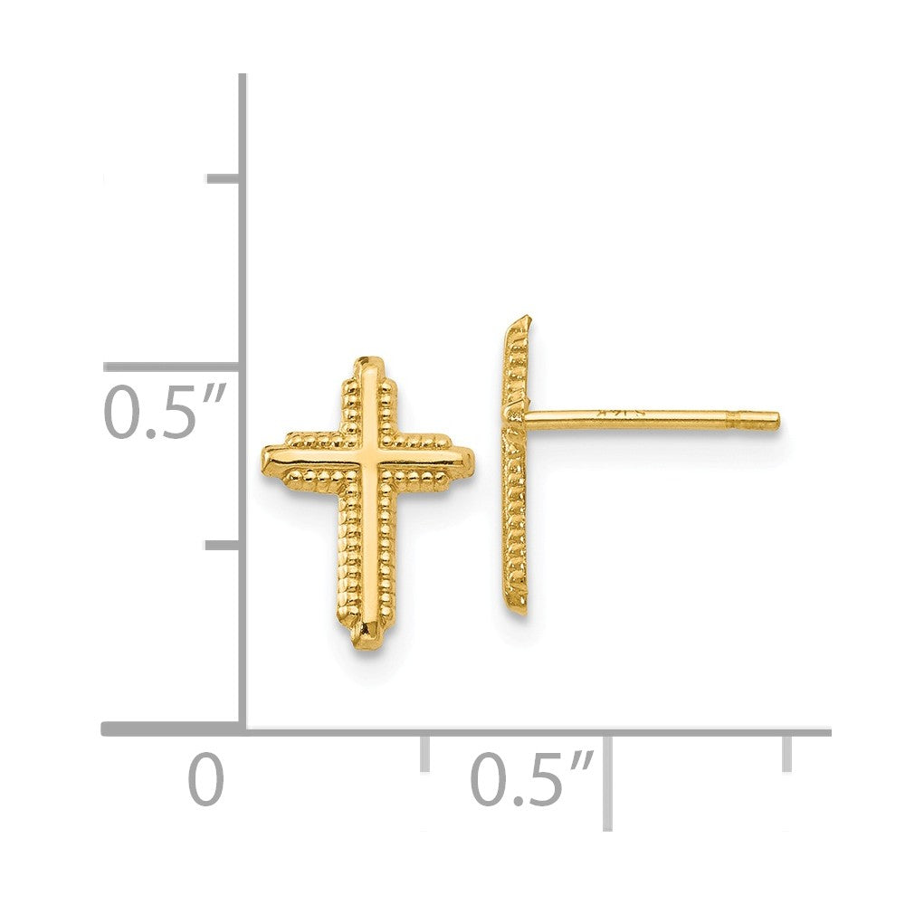 Alternate view of the Kids 10mm Textured Cross Post Earrings in 14k Yellow Gold by The Black Bow Jewelry Co.