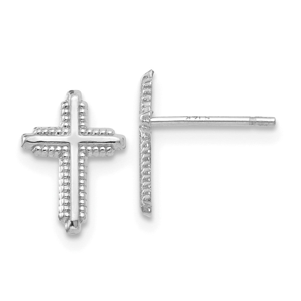 Kids 10mm Textured Cross Post Earrings in 14k White Gold, Item E11037 by The Black Bow Jewelry Co.
