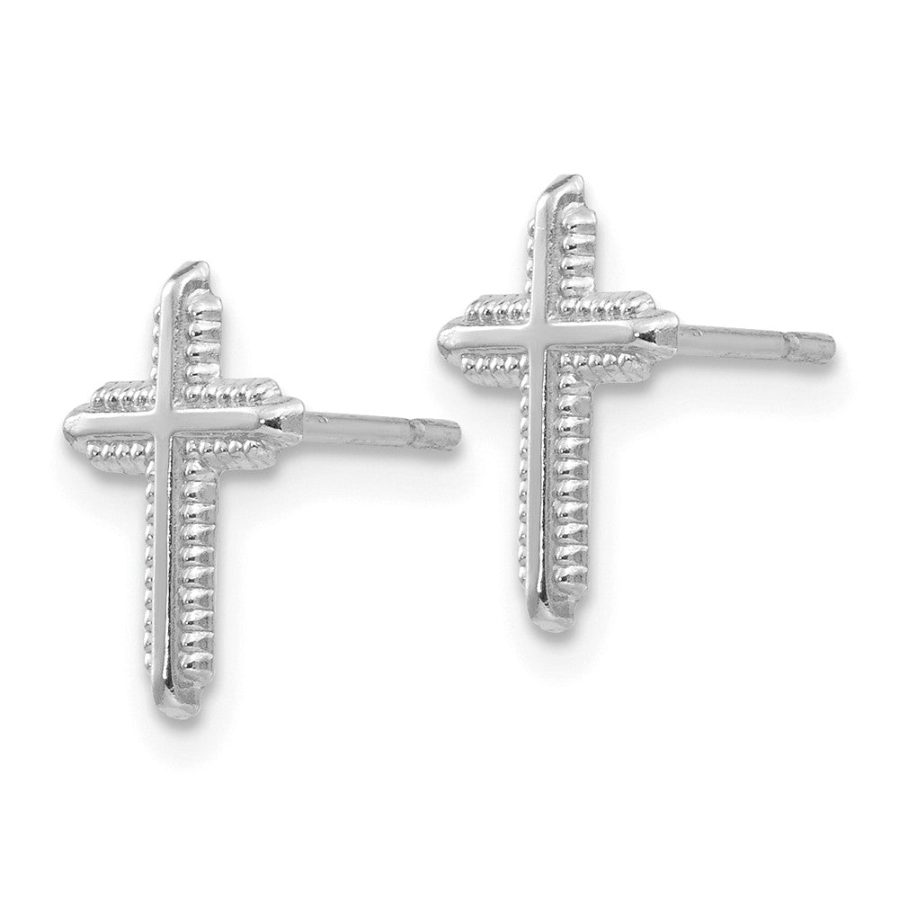Alternate view of the Kids 10mm Textured Cross Post Earrings in 14k White Gold by The Black Bow Jewelry Co.