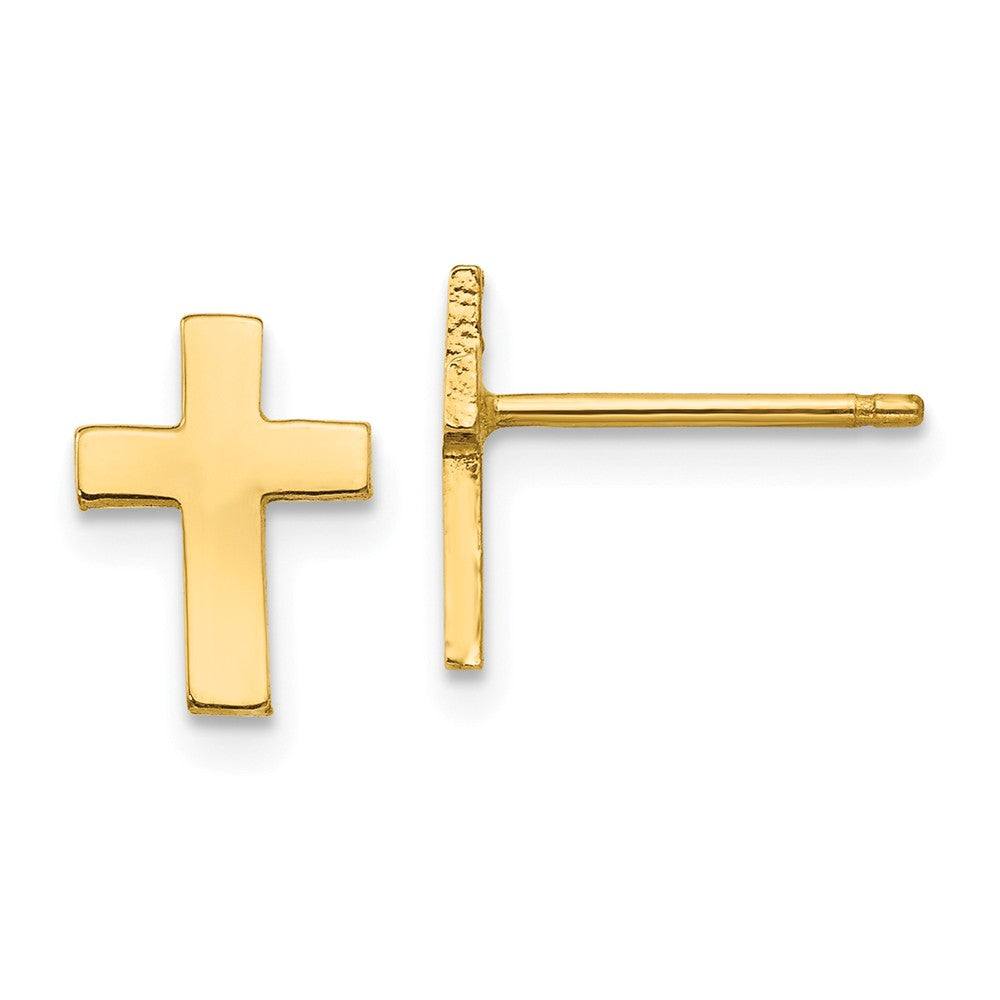 9mm Polished Cross Post Earrings in 14k Yellow Gold, Item E11038 by The Black Bow Jewelry Co.