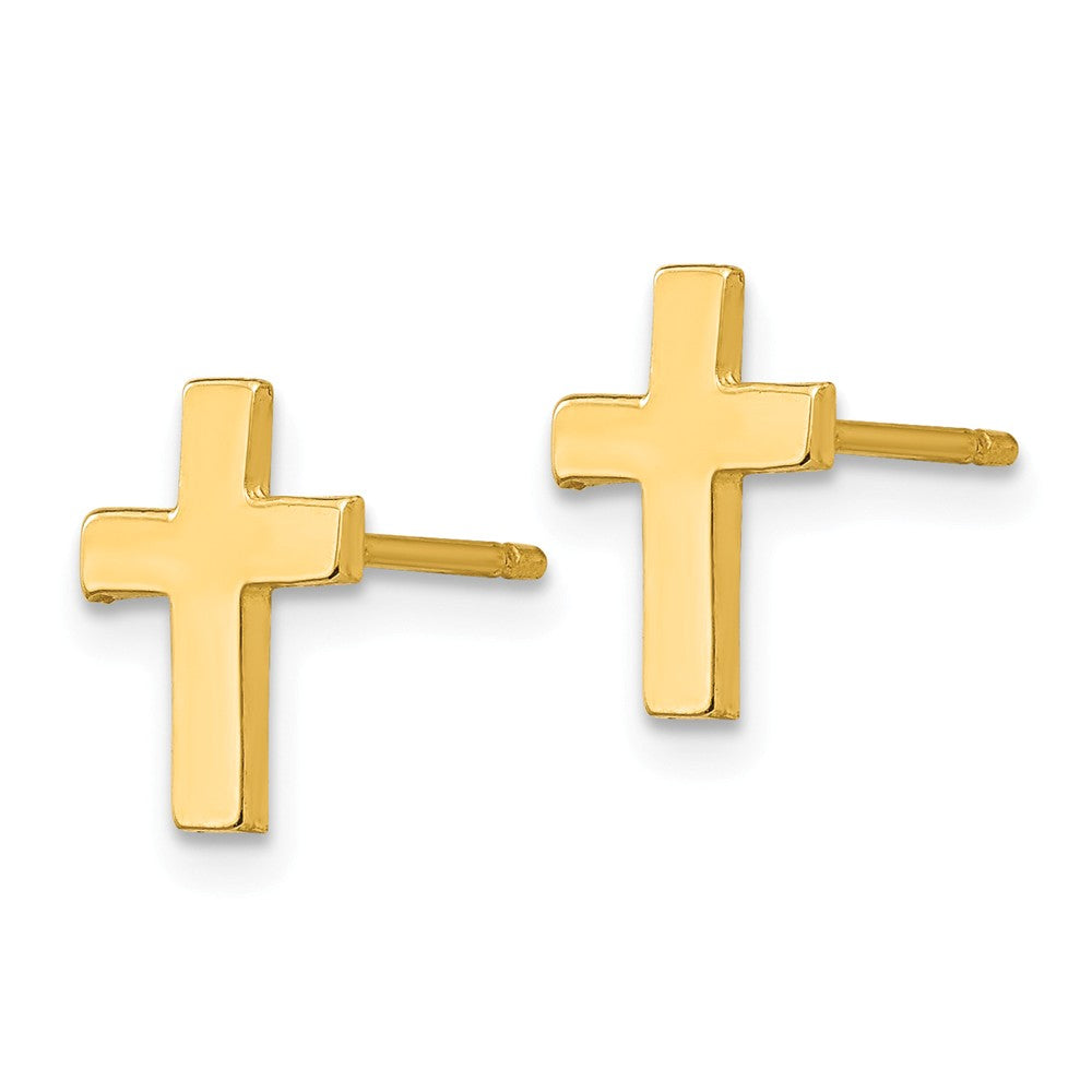Alternate view of the 9mm Polished Cross Post Earrings in 14k Yellow Gold by The Black Bow Jewelry Co.