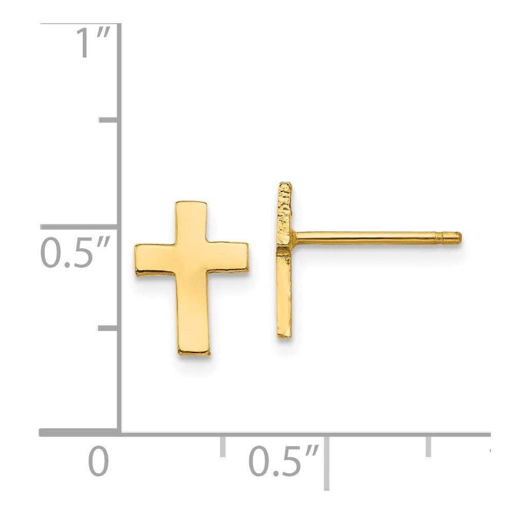 Alternate view of the 9mm Polished Cross Post Earrings in 14k Yellow Gold by The Black Bow Jewelry Co.