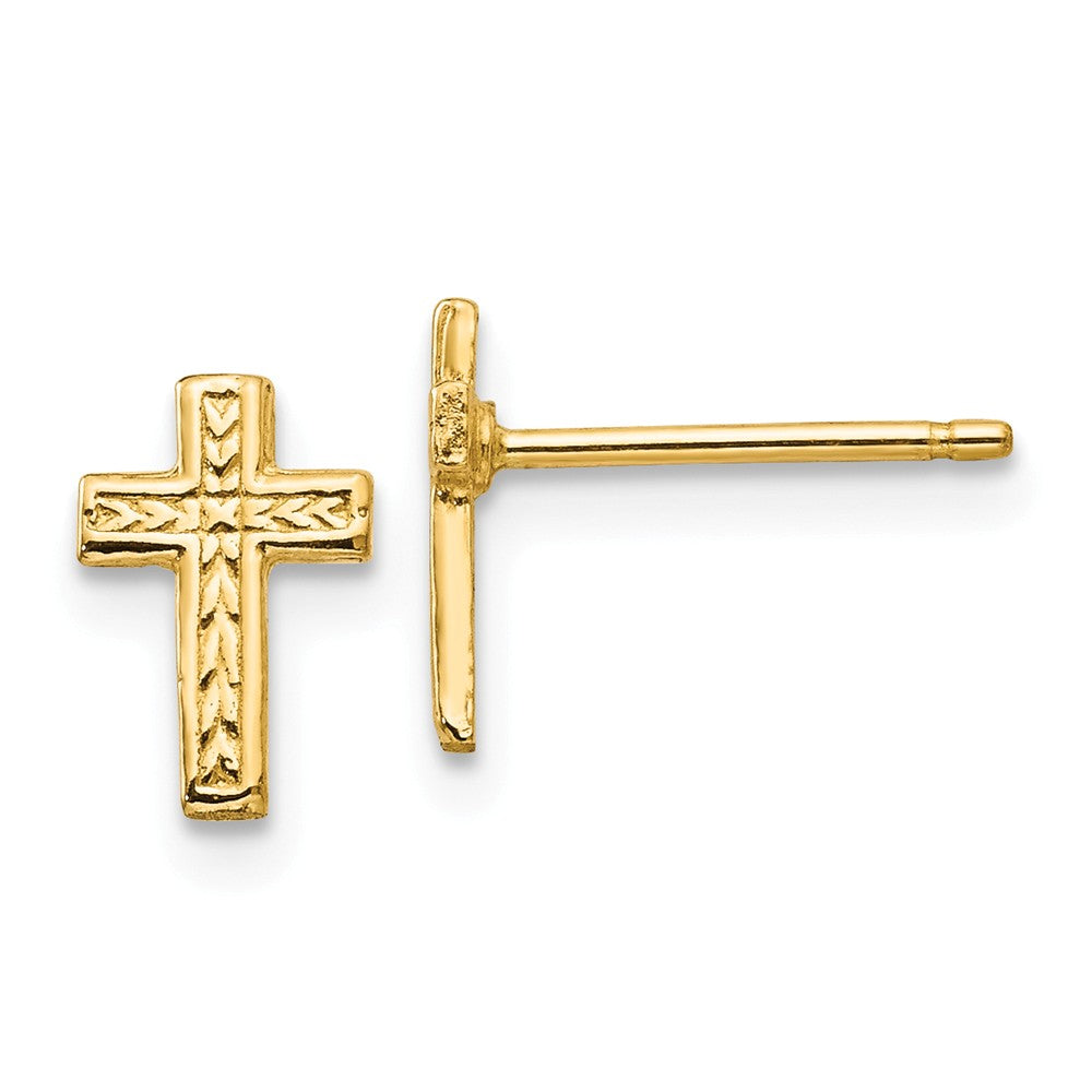 9mm Textured Cross Post Earrings in 14k Yellow Gold, Item E11039 by The Black Bow Jewelry Co.