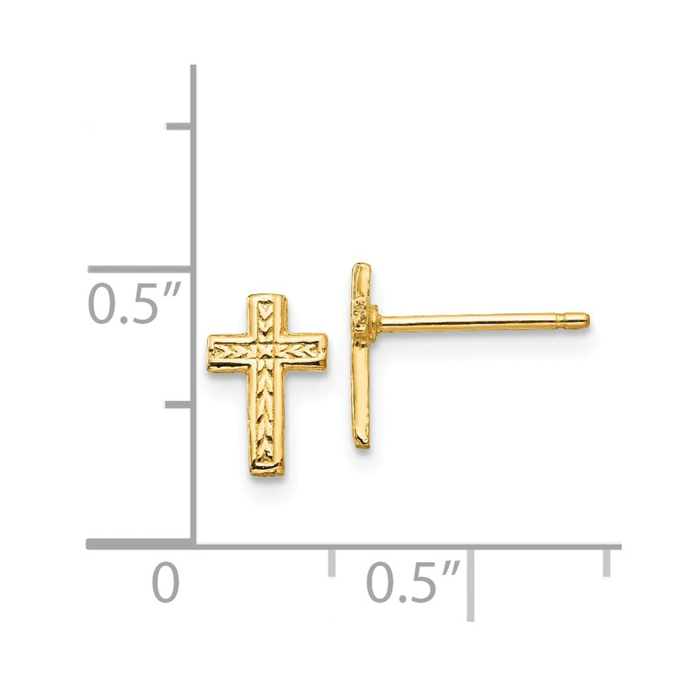 Alternate view of the 9mm Textured Cross Post Earrings in 14k Yellow Gold by The Black Bow Jewelry Co.