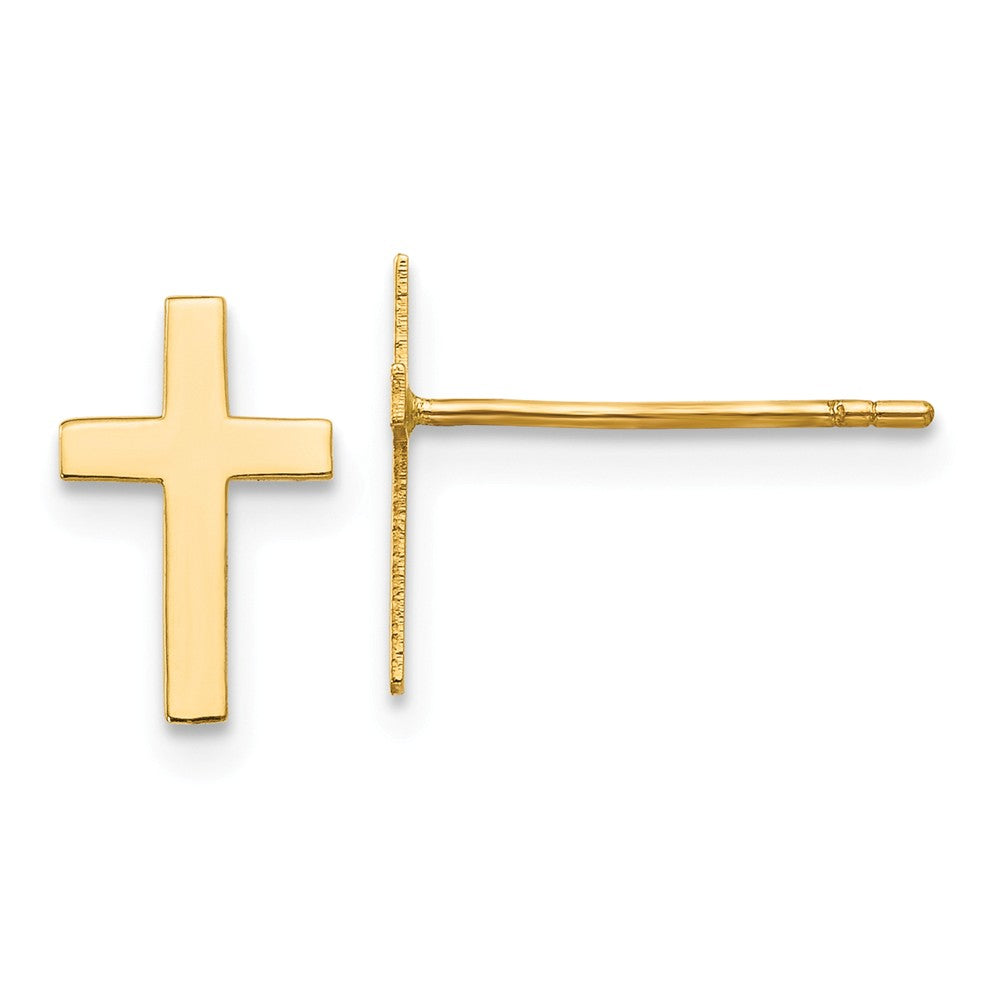 10mm Polished Cross Post Earrings in 14k Yellow Gold, Item E11040 by The Black Bow Jewelry Co.