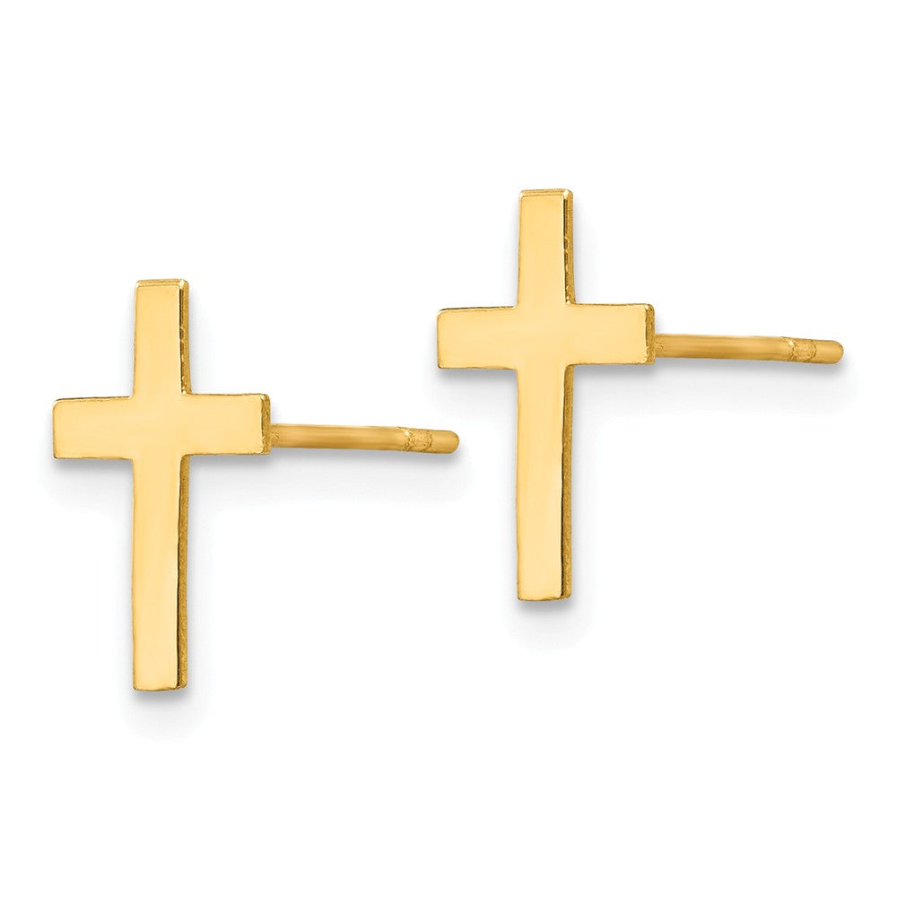 Alternate view of the 10mm Polished Cross Post Earrings in 14k Yellow Gold by The Black Bow Jewelry Co.