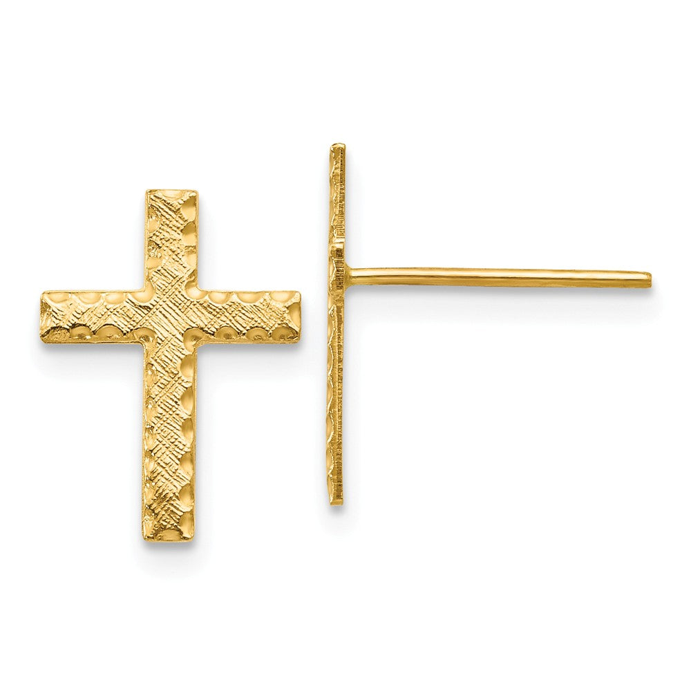 13mm Latin Cross Post Earrings in 14k Yellow Gold, Item E11044 by The Black Bow Jewelry Co.