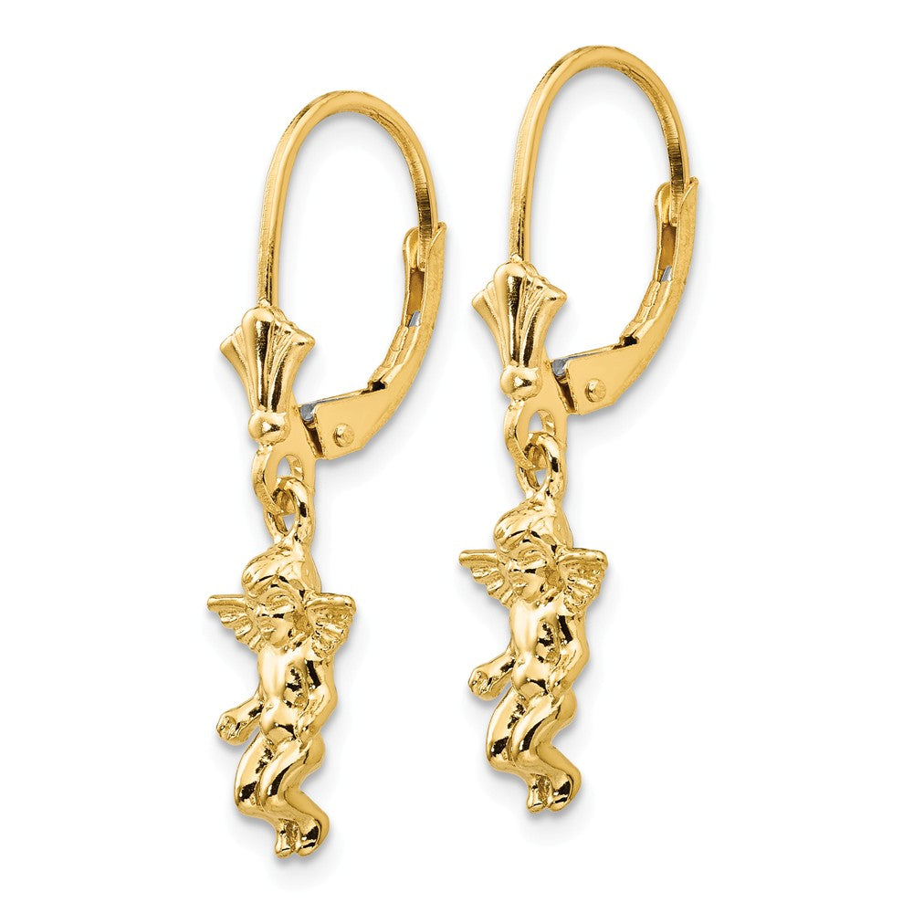 Alternate view of the 3D Mini Guardian Angel Lever Back Earrings in 14k Yellow Gold by The Black Bow Jewelry Co.