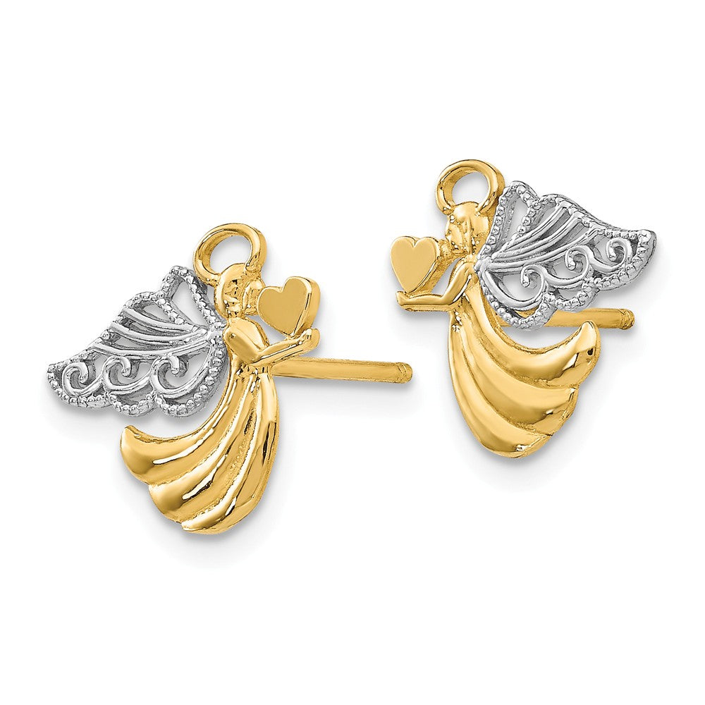 Alternate view of the 11mm Angel with Heart Post Earrings in 14k Yellow Gold by The Black Bow Jewelry Co.